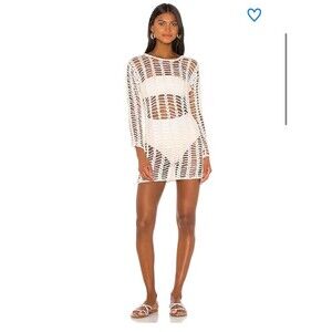 Super Down Ivory Miranda Crochet Mini Dress Size Medium